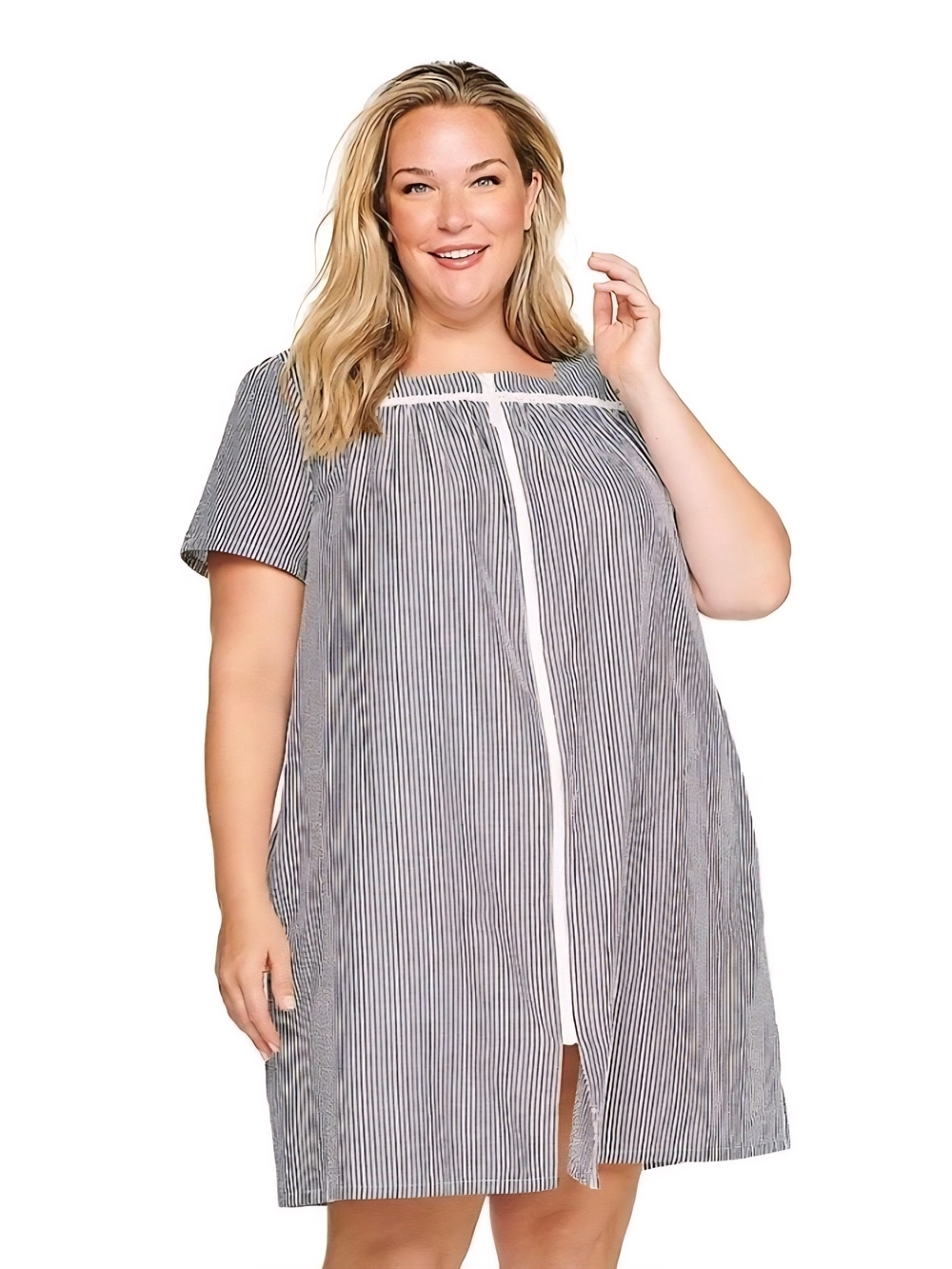 Croft & Barrow (Womens M) Seersucker Striped Zip-up Summer Nap dress Housecoat